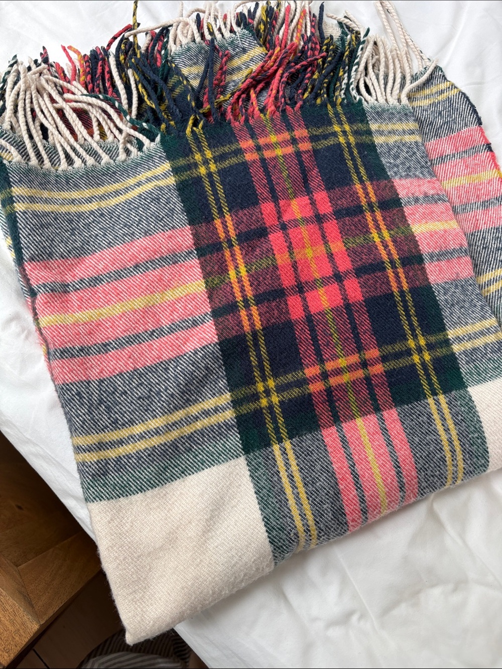 J. Crew Factory Plaid Fringe Wrap in Pink, Navy, Green, Yellow, Cream